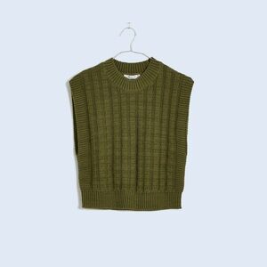 Checkered-Stitch Wedge Sweater Vest in desert olive green